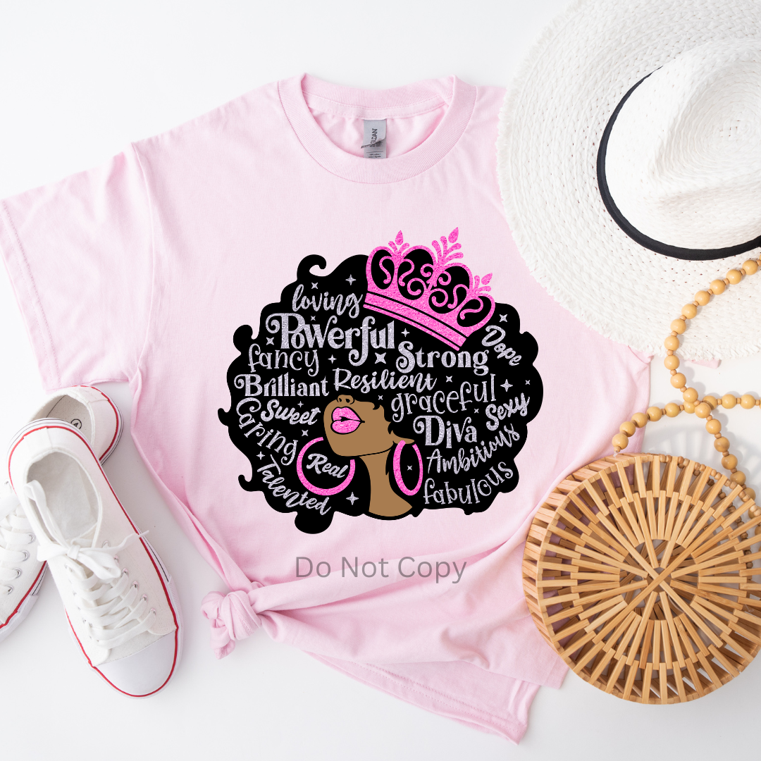 Afro Affirmation DTF Transfer on a tshirt