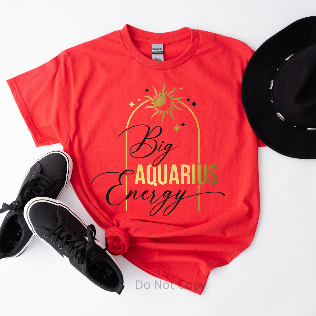 Big Aquarius Energy DTF Transfer on a tshirt