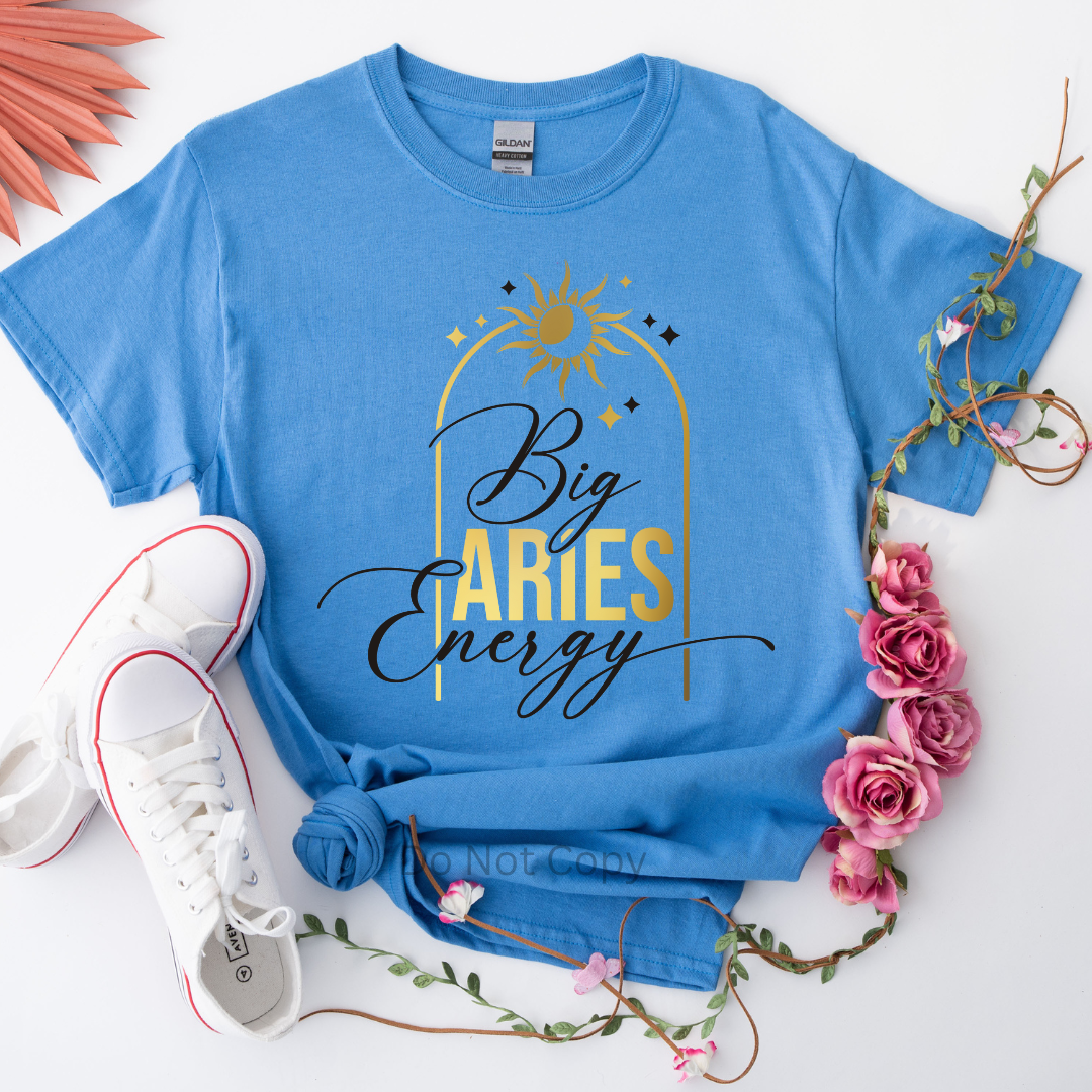 Big Aries Energy DTF Transfer on a tshirt