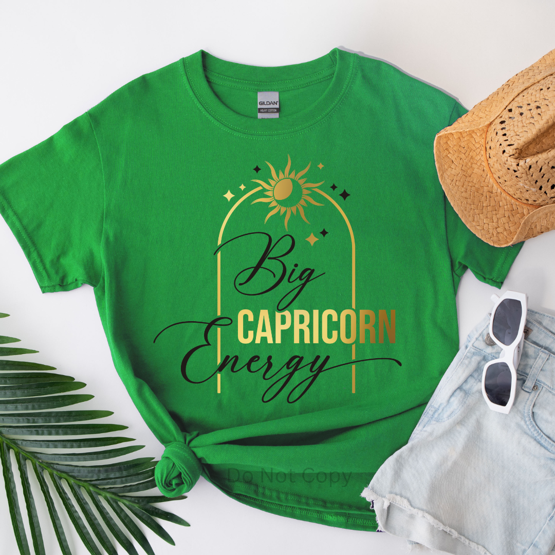 Big Capricorn Energy DTF Transfer on a tshirt