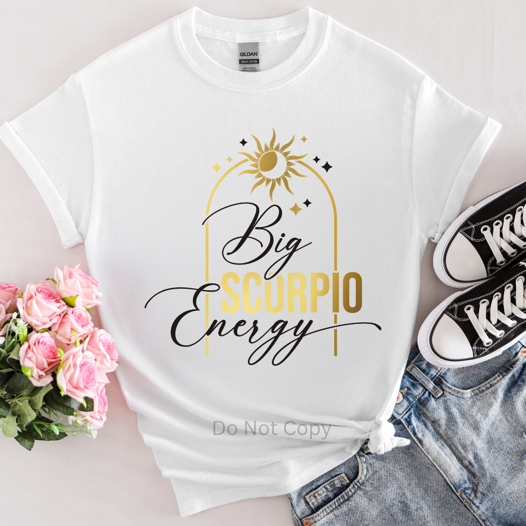 Big Scorpio Energy DTF Transfer on a tshirt