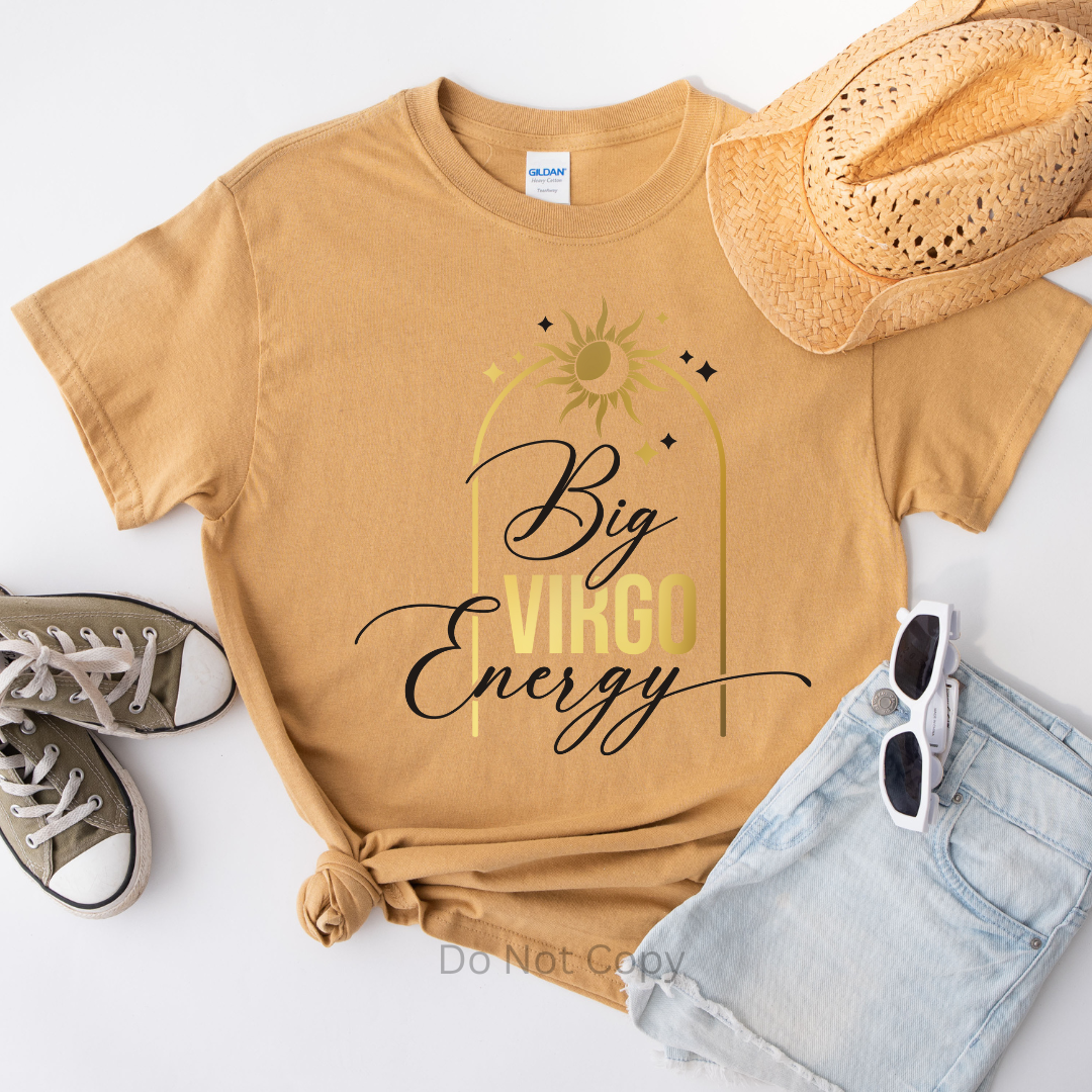 Big Virgo Energy DTF Transfer on a tshirt