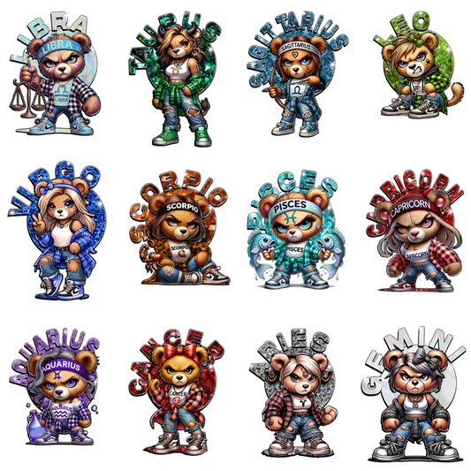 Zodiac Girl Bear 22x80 Pre-Made Gang Sheet