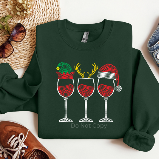 Reindeer Wine Glass Rhinestone Transfer on a tshirt