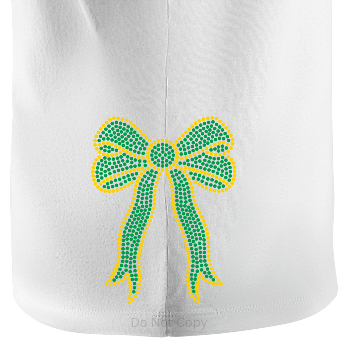 Side Bow Gold Rhinestone on side of  white tshirt