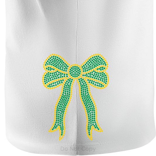 Side Bow Gold Rhinestone on side of  white tshirt
