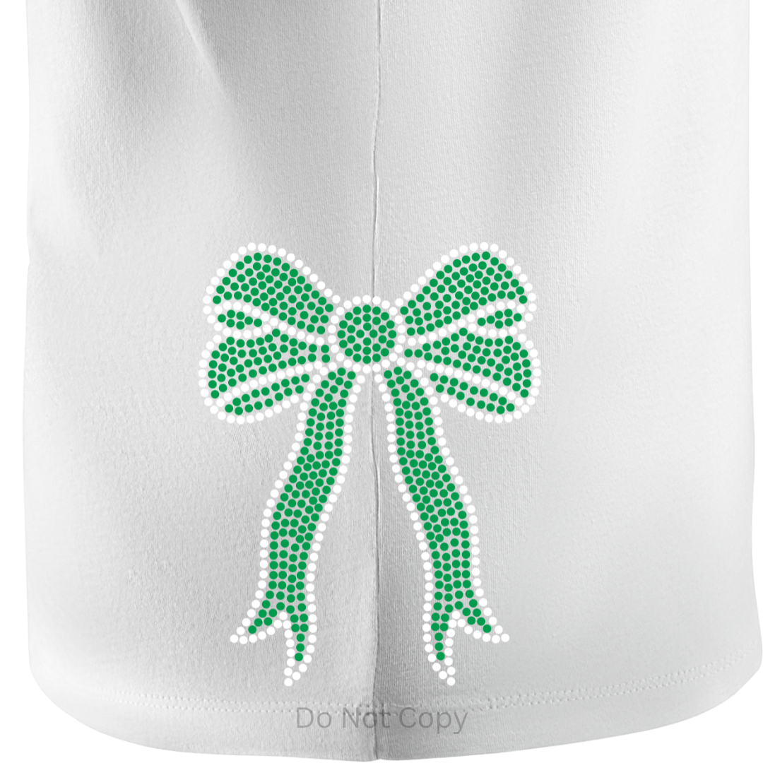 Side Bow Silver Rhinestone on side of  white tshirt