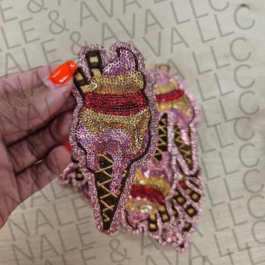 Sequin Ice Cream Cone Hat Patch front side