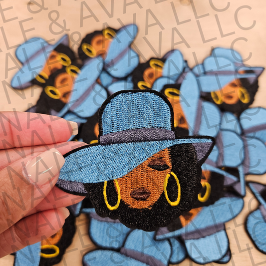 Black Girl Blue Hat Patch front side